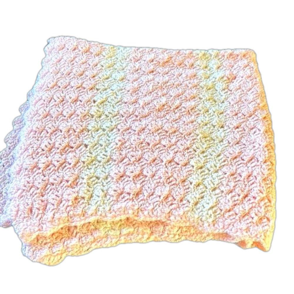 32”X40 pink and white throw/baby knit blanket